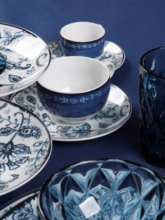 Cryspo Trio Mediterraneo Set Tassen Kaffee aus Porzellan Blau 100ml 6Stück
