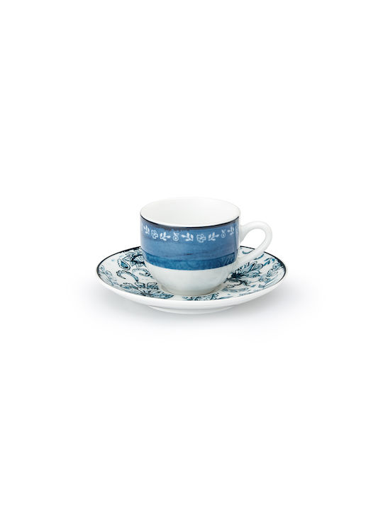 Cryspo Trio Mediterraneo Set Tassen Kaffee aus Porzellan Blau 100ml 6Stück