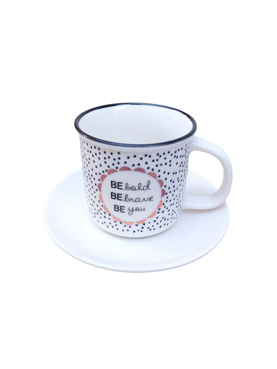 Marva Black Stripes Σετ Φλιτζάνια Cappuccino Κεραμικά Λευκά 190ml 6τμχ