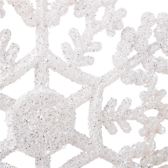 Hängendes Schneeflocke Ornament Kunststoff Weiß mit Glitzer
