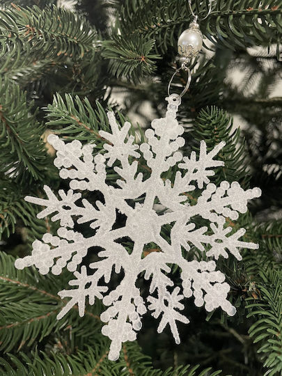 Hängendes Schneeflocke Ornament Kunststoff Weiß mit Glitzer