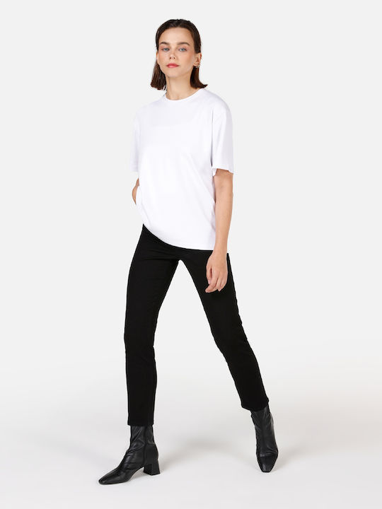 Pantaloni Dama Din Țesătură În Croială Slim Negru