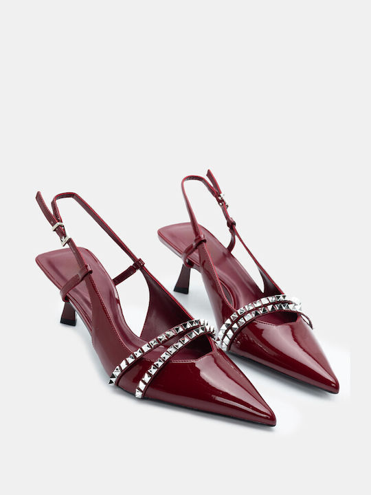 Luigi Synthetic Leather Pointed Toe Burgundy Medium Heels with Strap