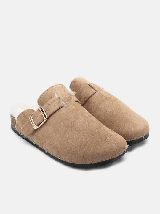 Winter Women's Slippers with Fur Beige