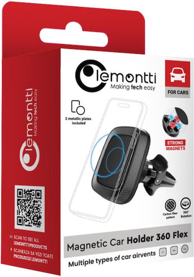 Suport Auto Magnetic Lemontti 360 Flex pentru Sistemul de Ventilație Negru