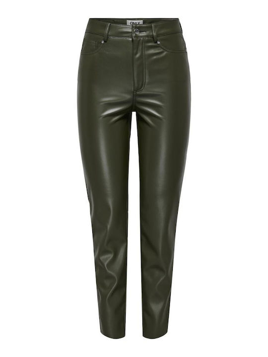 Only Emily Hw Women's High-waisted Leather Trousers in Regular Fit Deep Depths