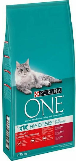 Purina One Ξηρά Τροφή χωρίς Γλουτένη για Ενήλικες Στειρωμένες Γάτες με Βοδινό / Κρέας 9.75kg