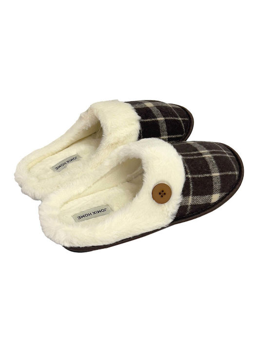 Ustyle Men's Printed Slippers with Fur Brown Checkered