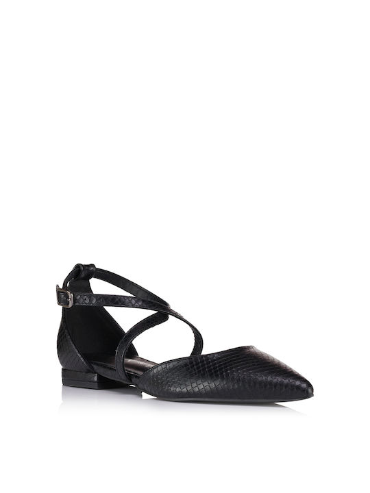 Seven Leather Pointy Ballerinas With strap Black