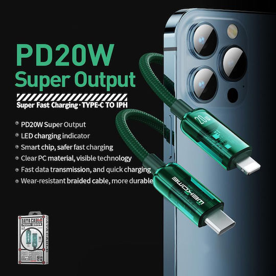WK Редовна USB-C към Lightning кабел 20W Зелен 1.2м (WK-WDC-181_GREEN)