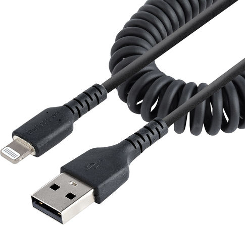 StarTech Spiral USB-A to Lightning Cable Black 0.5m (RUSB2ALT50CMBC)