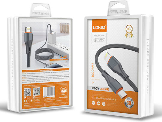 Ldnio LC631 Geflochten USB-C zu Lightning Kabel 30W Gray 1m