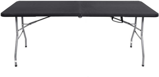 Outdoor Dinner Foldable Table with Plastic Surface and Metal Frame Black 180x75x75cm