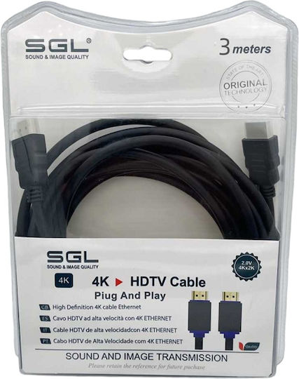 SGL HDMI 2.0 Premium High Speed 4K 60Hz HDR Cable HDMI male - HDMI male 3m Μαύρο