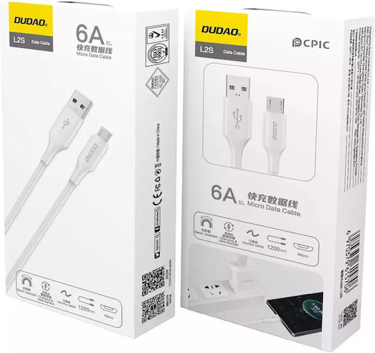 Dudao 1.2m Regular USB 2.0 to micro USB Cable White (408E13)