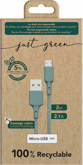 BigBen Connected Braided USB 2.0 to micro USB Cable Πράσινο 2m (JGCBLCOTMIC2MNG)