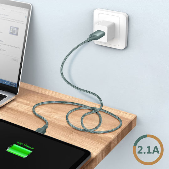 BigBen Connected Braided USB 2.0 to micro USB Cable Πράσινο 2m (JGCBLCOTMIC2MNG)