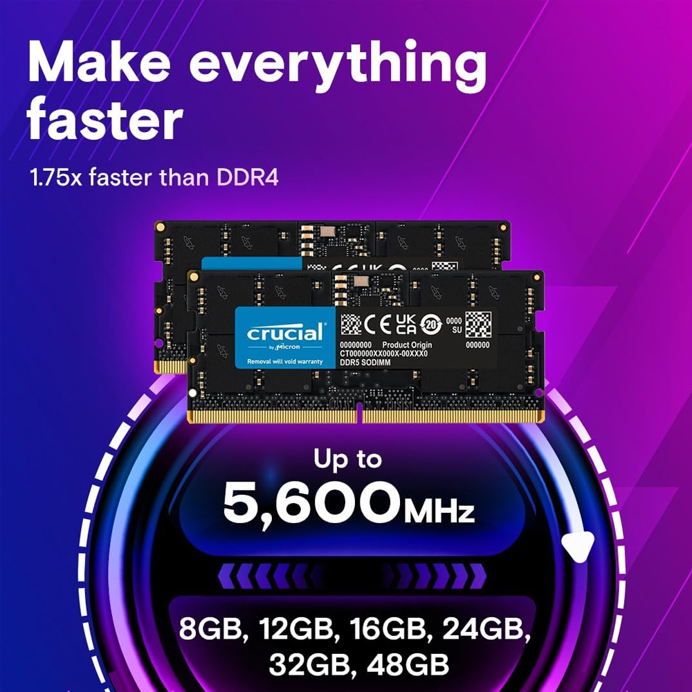 Crucial 32GB DDR5 RAM cu Viteză 4800 pentru Laptop (CT32G48C40S5