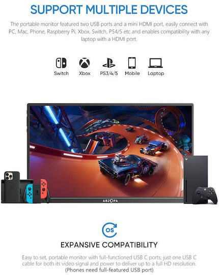 Arzopa A1S HDR Φορητό Monitor 14" FHD 1920x1080