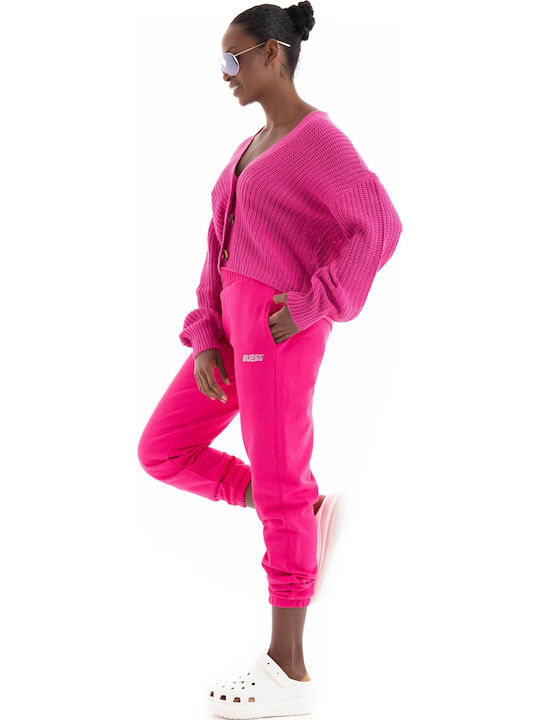 Carol Nice Short Women's Knitted Cardigan with Buttons Raspberry Rose