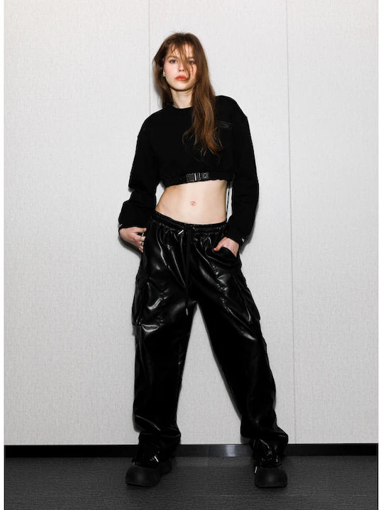 Γυναικείο Crop Top Βαμβακερό Μακρυμάνικο Μαύρο
