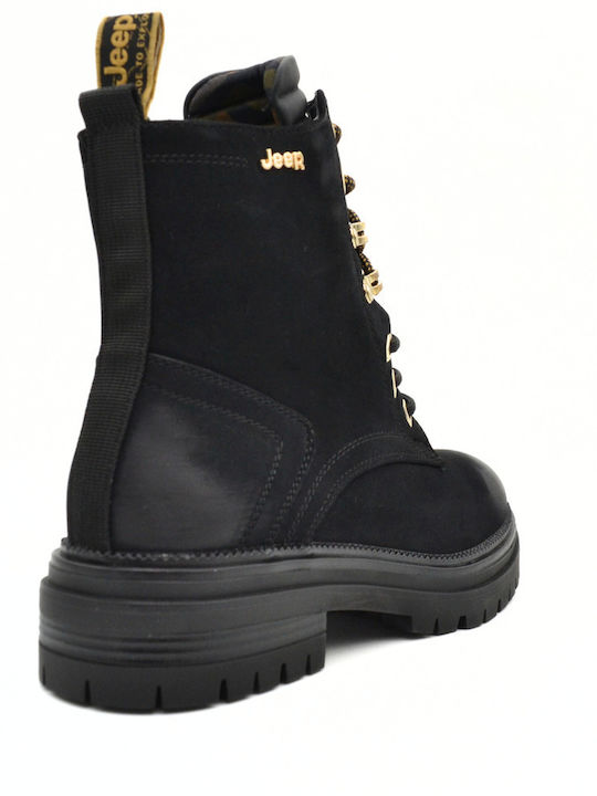 Lace Leather Women's Ankle Boots Black