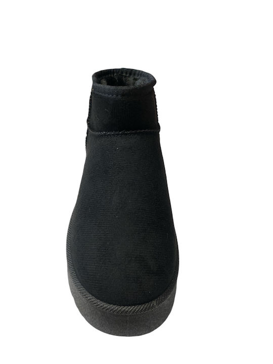 Wildleder Stiefeletten Damen mit Pelz Schwarz