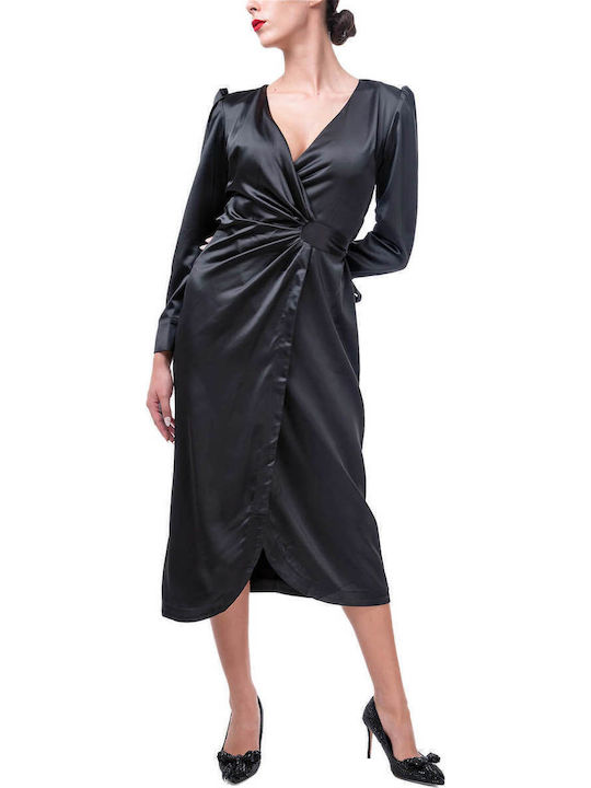 Phoebe Midi Dress for Wedding Christening Satin Black