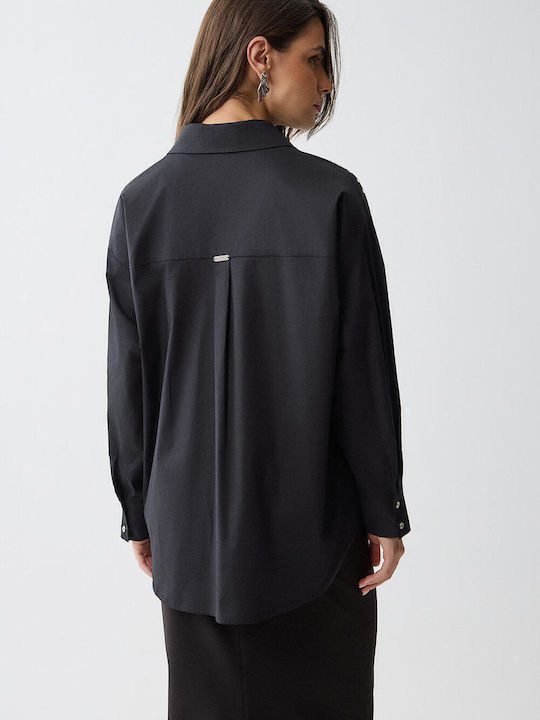 Langärmelig Damen Hemd Schwarz