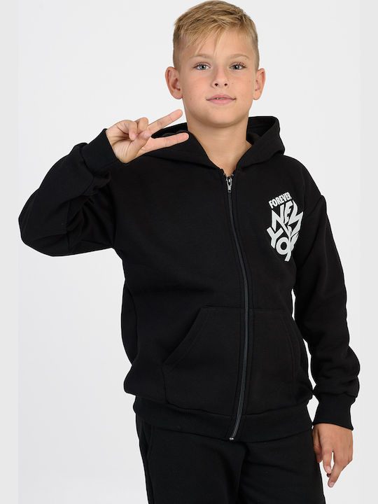 Kids Sweatshirt Cardigan Cotton with Hood Black