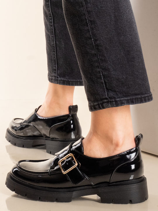 Лачени Дамски Loafers в Черен Цвят