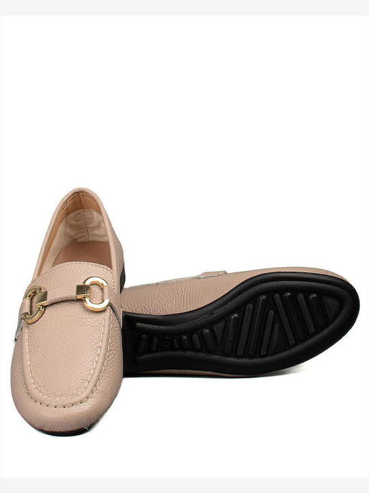 Leather Women's Loafers in Beige Color