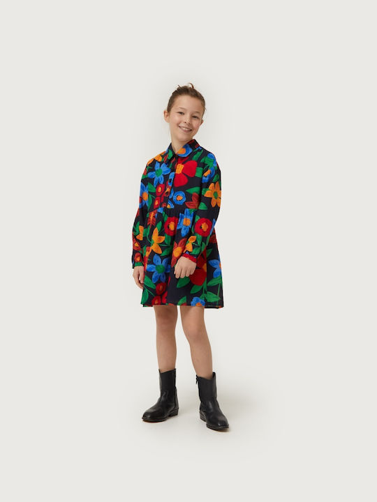 Compania Fantastica Children's Dress Long Sleeve Floral Navy Blue