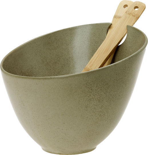 Cryspo Trio Porcelain Salad Bowl with Salad Spoons Green 24x20cm