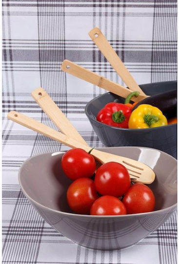 Cryspo Trio Bamboo Σαλατιέρα με Κουτάλες από Πορσελάνη Beige Grey 29x11.5x11cm 3τμχ