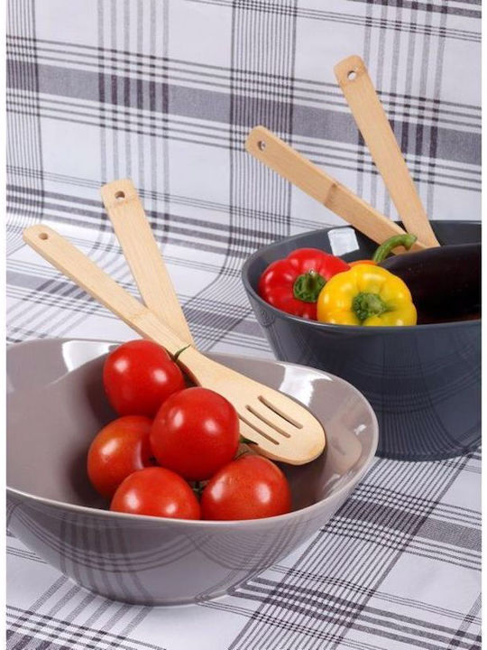 Cryspo Trio Bamboo Porcelain Salad Bowl with Salad Spoons Beige Grey 29x11.5x11cm 3pcs