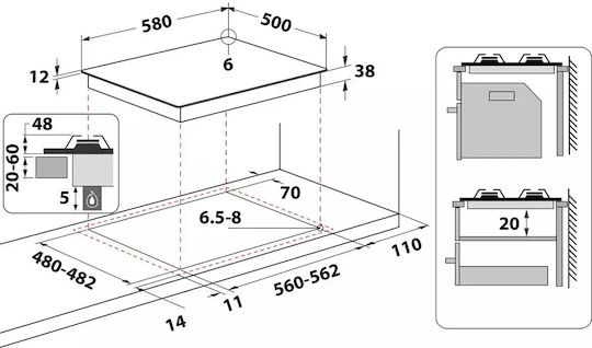 Whirlpool Εστία Υγραερίου Αυτόνομη Inox 58x50εκ. Ασημί