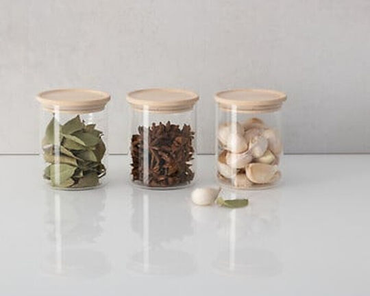Set of 3 General Use Glass Transparent Jars with Airtight Lid 350ml 3pcs