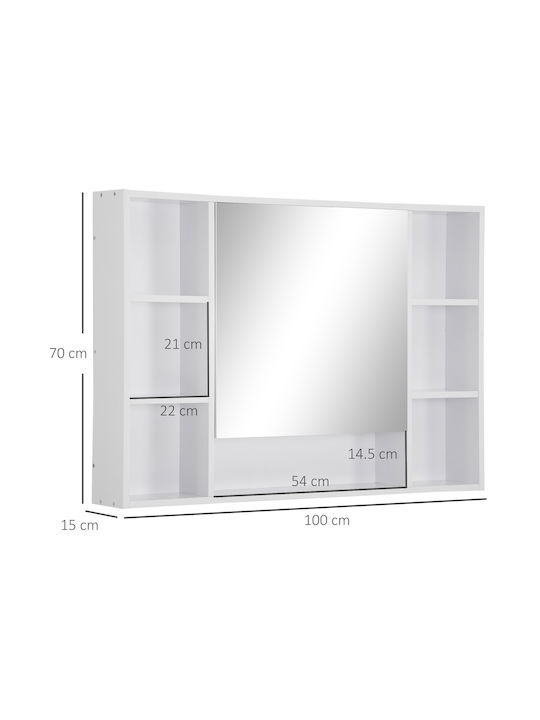 Kleankin Rechteckiger Badezimmerspiegel aus MDF mit Regal 100x15cm Weiß