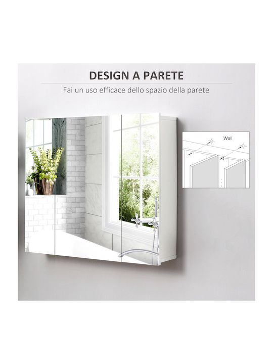 Kleankin Rectangular Bathroom Mirror with Shelf & Cabinet 70x60cm White