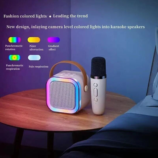 Boxă Karaoke cu Microfoane Fără Fir și Efecte de Iluminare K12 810279_W Alb
