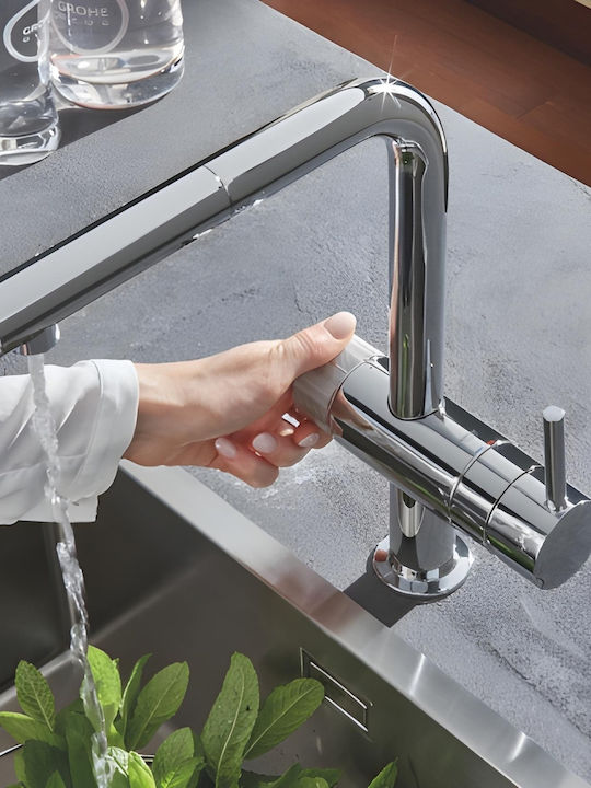 Grohe Pure Minta Kitchen Faucet Counter with Pull-Out Spray Silver