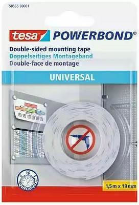 Banda adezivă dublă față Tesa Powerbond Universal, 1,5m x 19mm, alb Banda adezivă dublă față Tesa Powerbond Universal, 1,5m x 19mm, alb