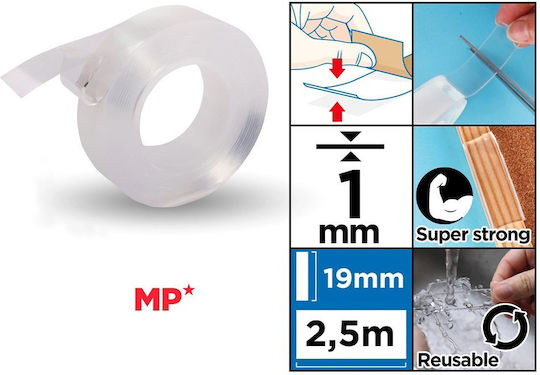Self-Adhesive Double-Sided Tape Transparent 19mmx2.5m 1pcs