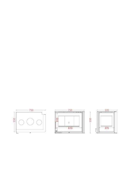 CHytiria Misailidi T-75 Corner Crystal Șemineu cu inserție Caseta Lemn Ventilație 14kW Colțul din dreapta cu o ușă care se deschide Rezervor de expansiune închis