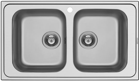 Pyramis Athena Extra 2B Ένθετος Νεροχύτης Inox Σατινέ Μ86xΠ50cm Ασημί