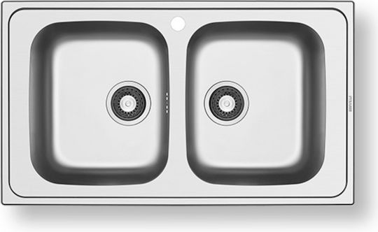 Pyramis Athena Extra 2B Ένθετος Νεροχύτης Inox Σατινέ Μ86xΠ50cm Ασημί