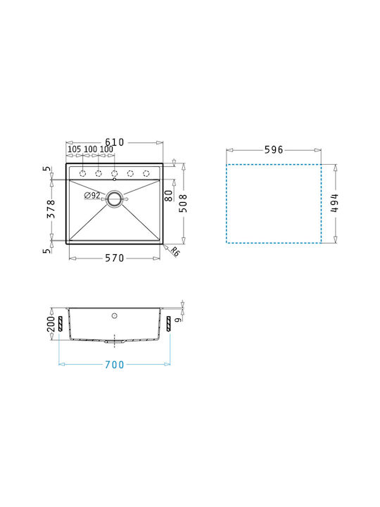 Pyramis Ithaka 1b 070244411 Drop-In Spüle aus Verbundgranulat B61xT51cm Iron Grey