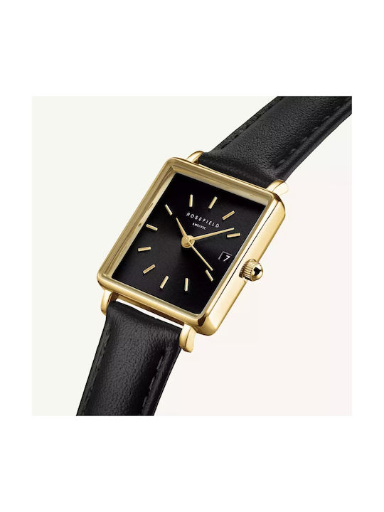 Rosefield Boxy Xs Uhr mit Schwarz Lederarmband