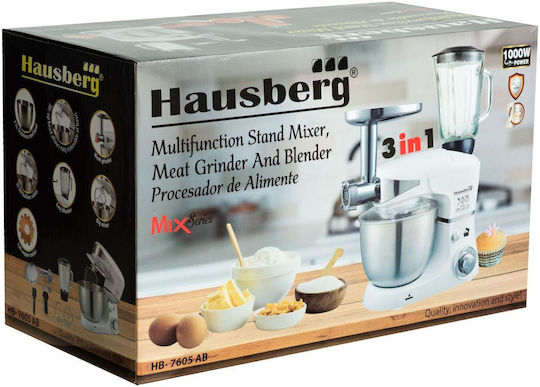 Hausberg HB-7605AB Κουζινομηχανή 1000W με Ανοξείδωτο Κάδο 5lt